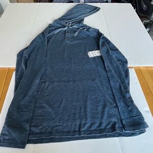 NWT Mens Blue Flag & Anthem 3 Button Henley with hoodie - Medium Tall